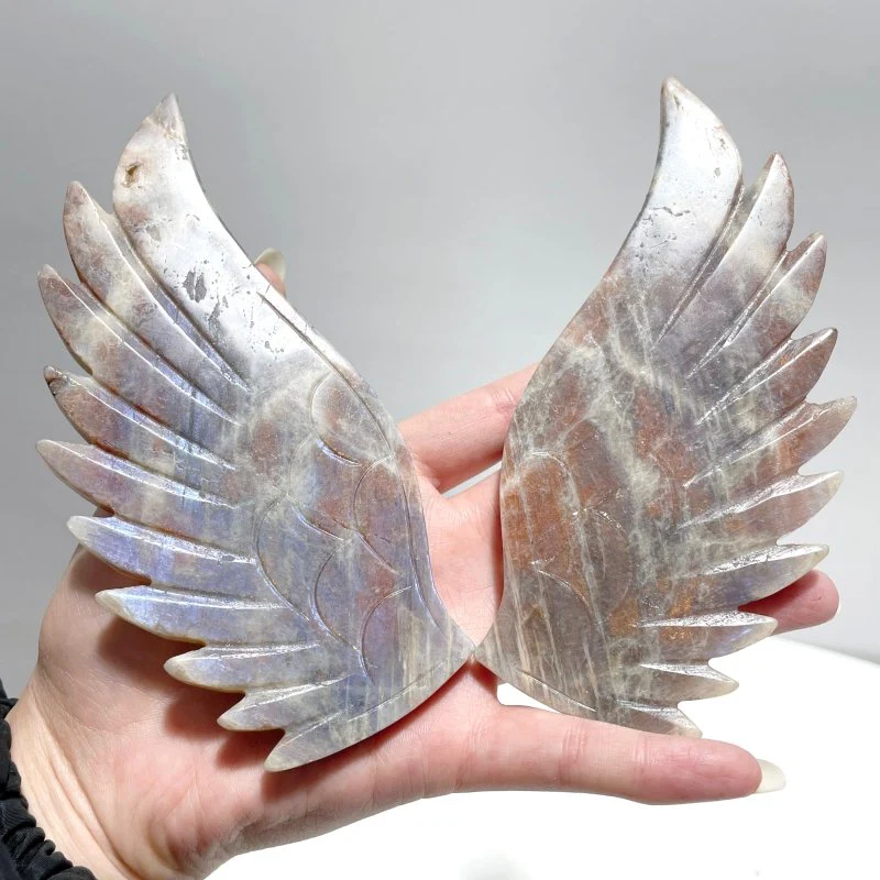 Sunstone Mixed Moonstone Angel Wing Carving With Stand - Image 6