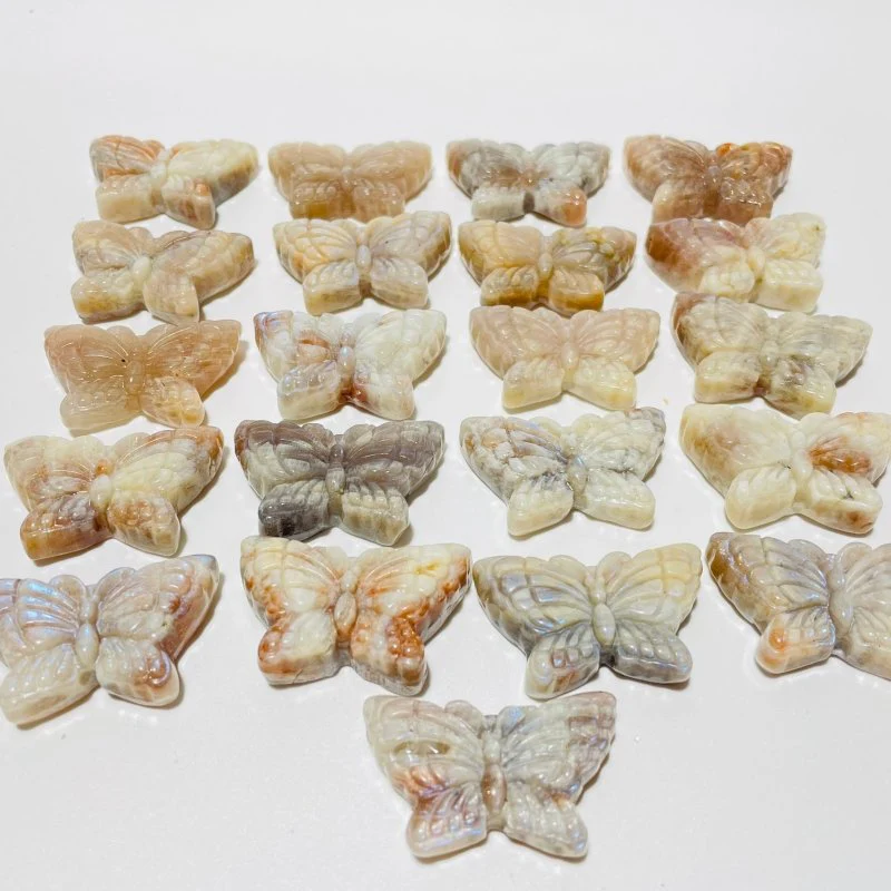 21 Pieces Sunstone Mixed Moonstone Butterfly Carving - Image 3
