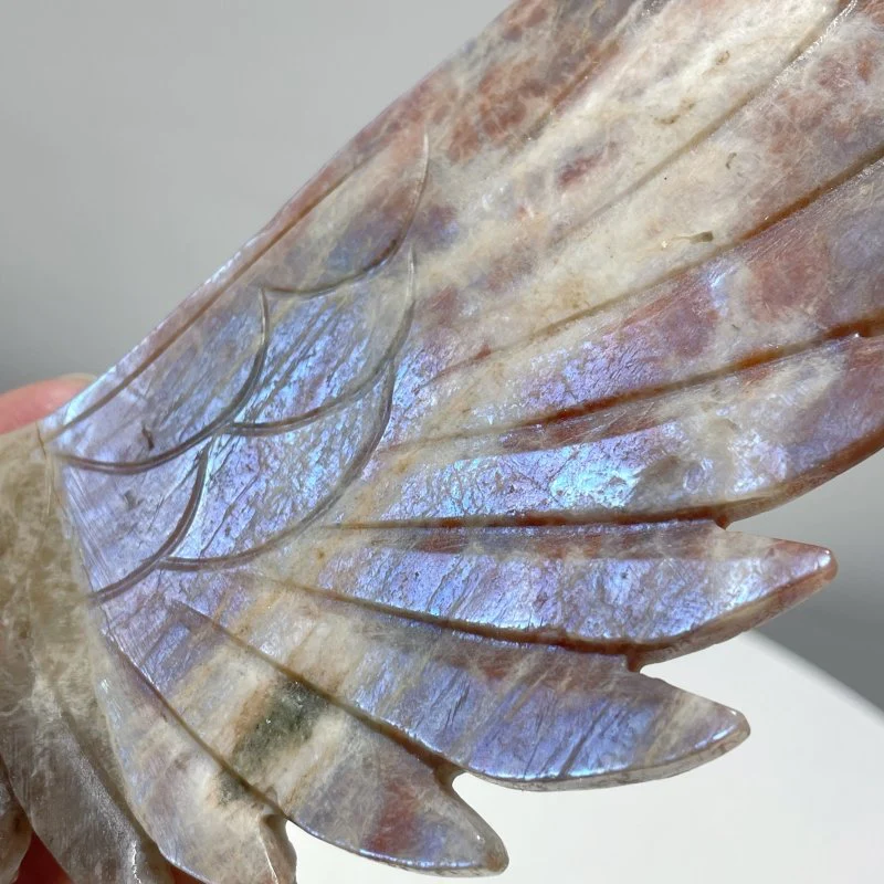 High Quality Sunstone Mixed Moonstone Eagle Wing Carving With Stand - Image 3