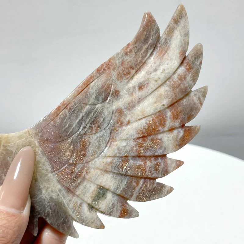 High Quality Sunstone Mixed Moonstone Eagle Wing Carving With Stand - Image 4