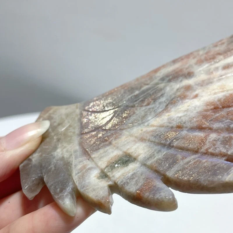 High Quality Sunstone Mixed Moonstone Eagle Wing Carving With Stand - Image 5