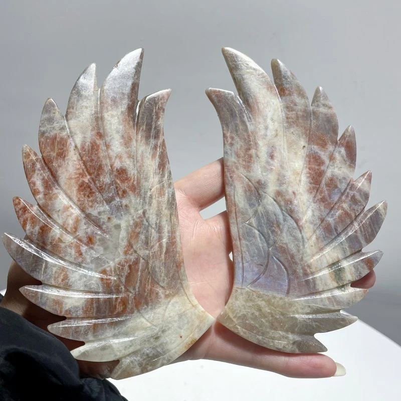 High Quality Sunstone Mixed Moonstone Eagle Wing Carving With Stand - Image 6