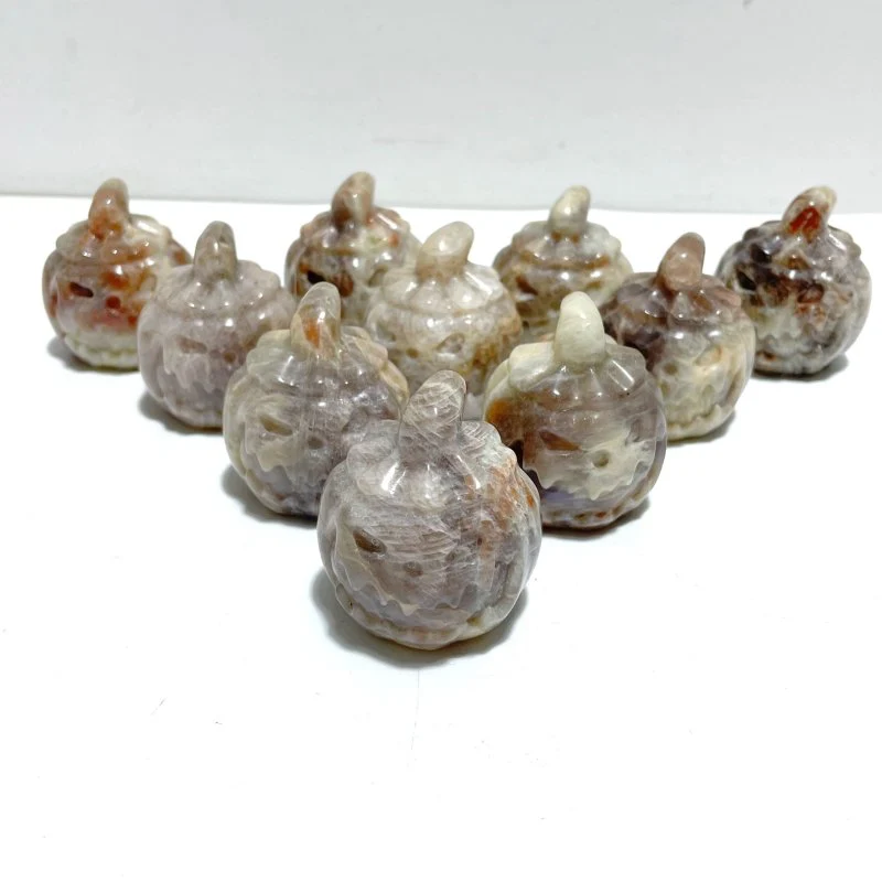10 Pieces Sunstone Mixed Moonstone Halloween Pumpkin Face