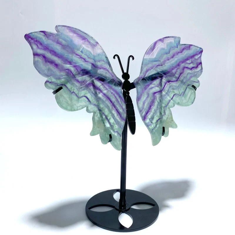 Unique Fluorite Butterfly Wing Carving With Stand