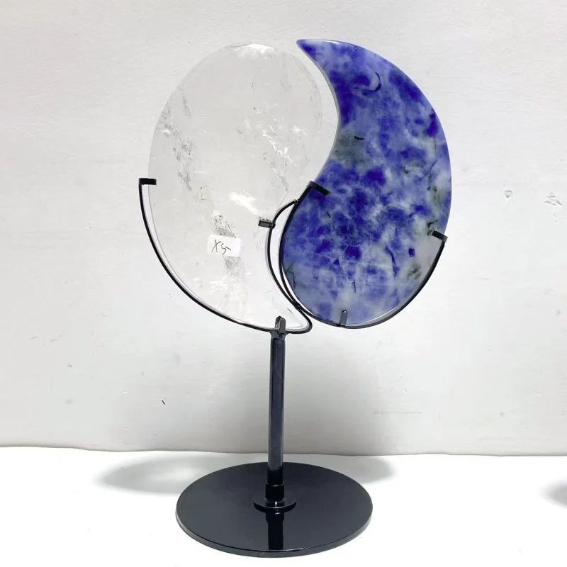 4 Pairs Taijitu Symbol With Stand Clear Quartz Obsidian Sodalite Fire Quartz - Image 4