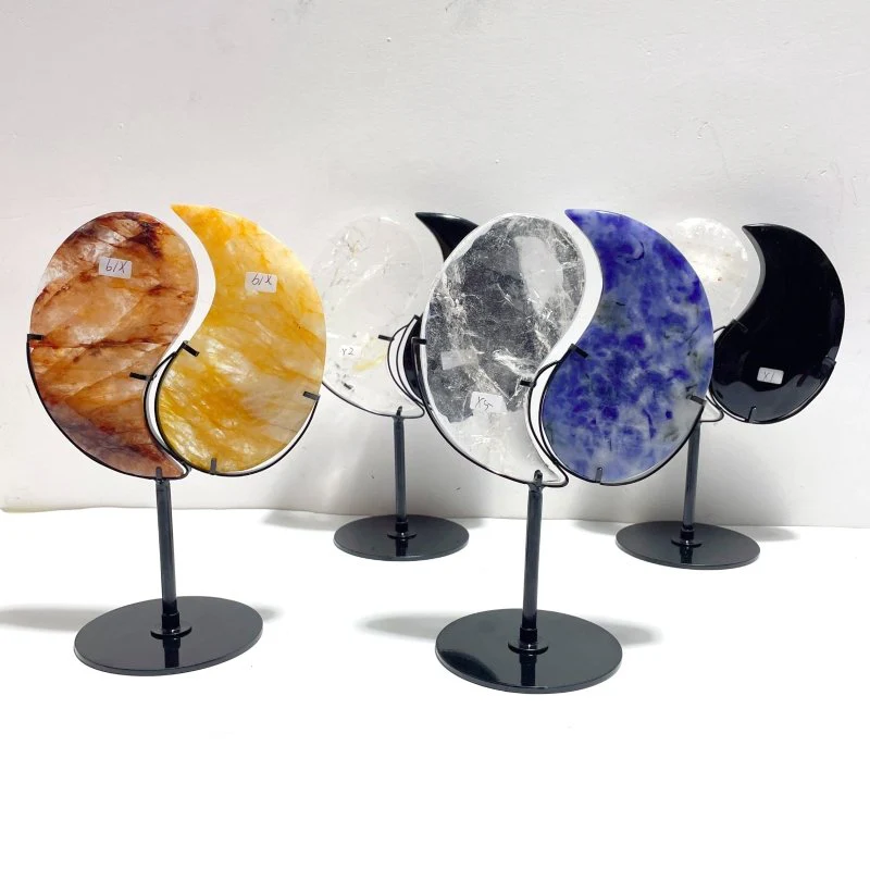 4 Pairs Taijitu Symbol With Stand Clear Quartz Obsidian Sodalite Fire Quartz - Image 5