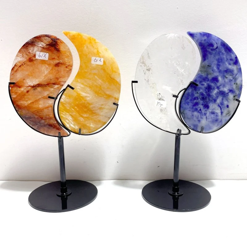 4 Pairs Taijitu Symbol With Stand Clear Quartz Obsidian Sodalite Fire Quartz - Image 6