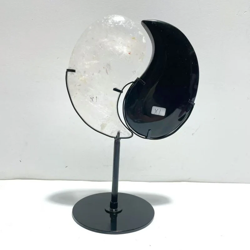 4 Pairs Taijitu Symbol With Stand Clear Quartz Obsidian Sodalite Fire Quartz - Image 8