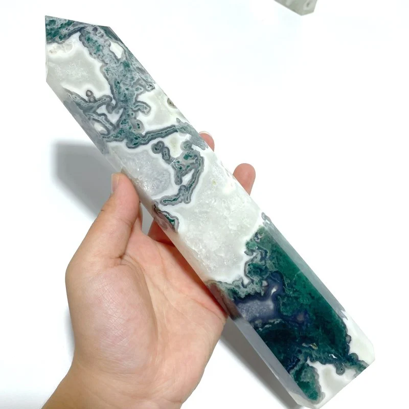 4 Pieces Tall Geode Druzy Moss Agate Tower Points - Image 3