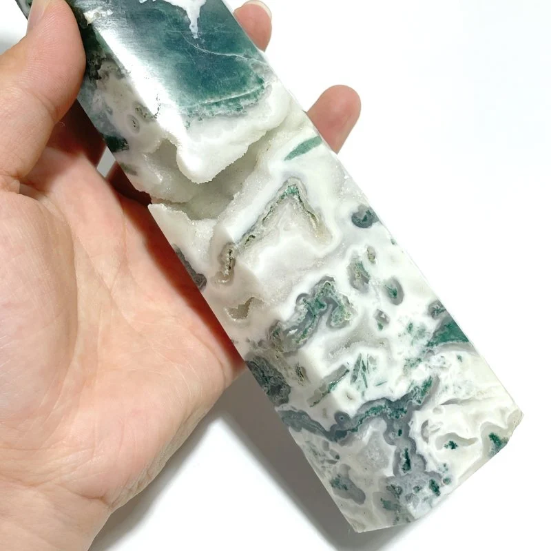 4 Pieces Tall Geode Druzy Moss Agate Tower Points - Image 4