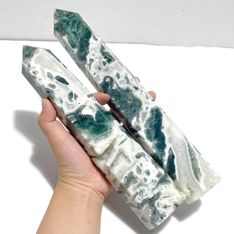 4 Pieces Tall Geode Druzy Moss Agate Tower Points - Image 7
