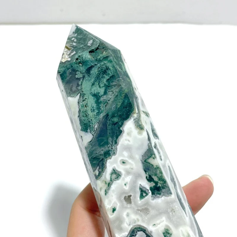 4 Pieces Tall Geode Druzy Moss Agate Tower Points - Image 8