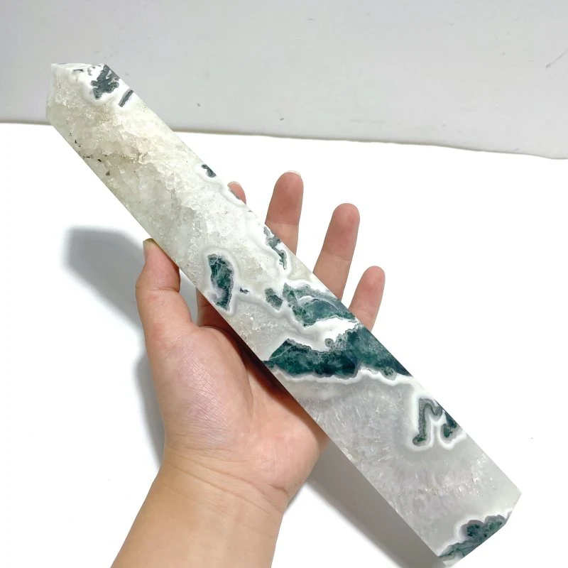 3 Pieces Tall Geode Druzy White Moss Agate Tower Points - Image 2