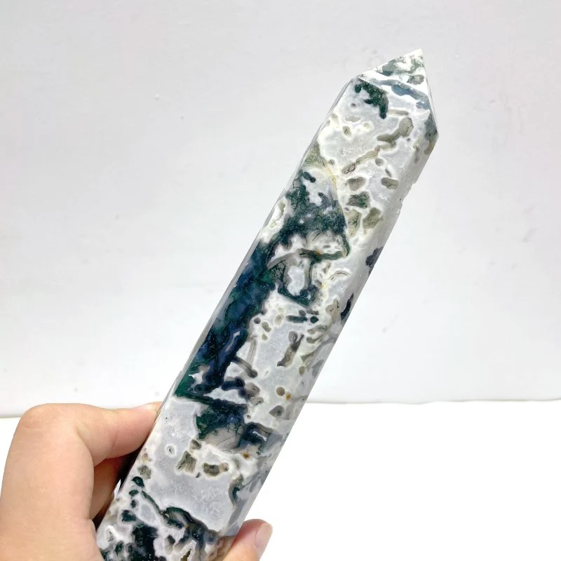 3 Pieces Tall Geode Druzy White Moss Agate Tower Points - Image 3