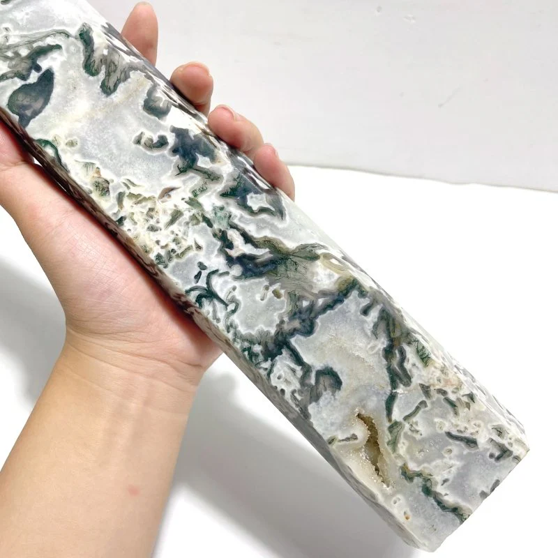 3 Pieces Tall Geode Druzy White Moss Agate Tower Points - Image 4
