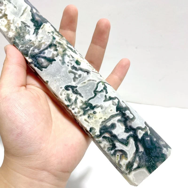 3 Pieces Tall Geode Druzy White Moss Agate Tower Points - Image 5