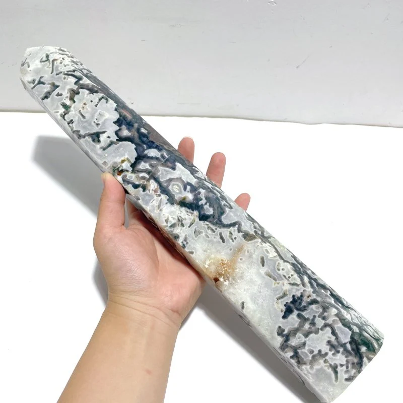 3 Pieces Tall Geode Druzy White Moss Agate Tower Points - Image 6