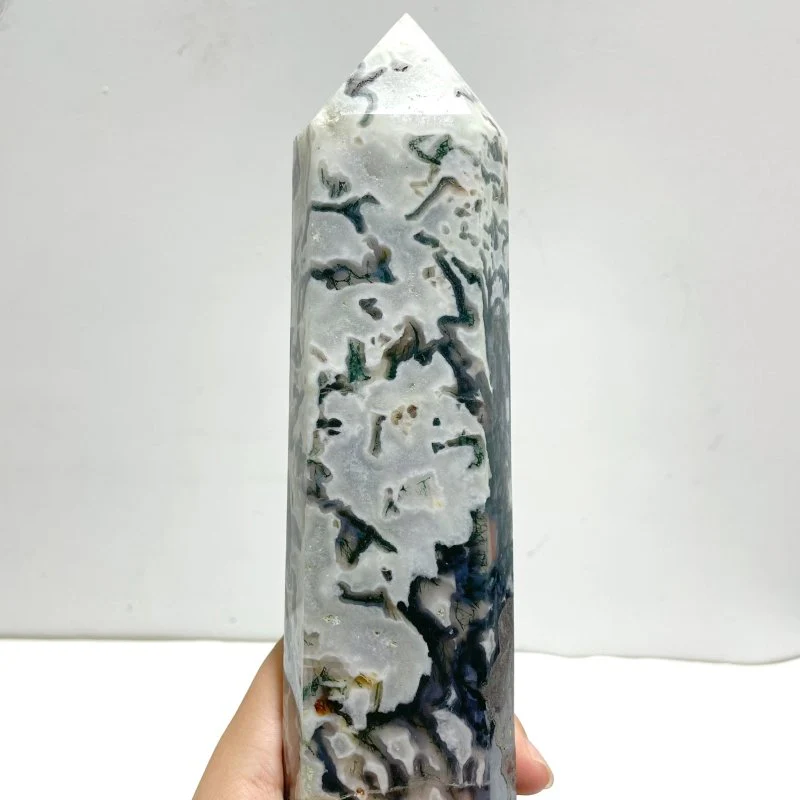3 Pieces Tall Geode Druzy White Moss Agate Tower Points - Image 7