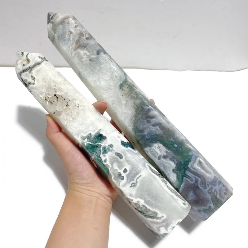 4 Pieces Tall Geode Druzy White Moss Agate Tower Points - Image 2