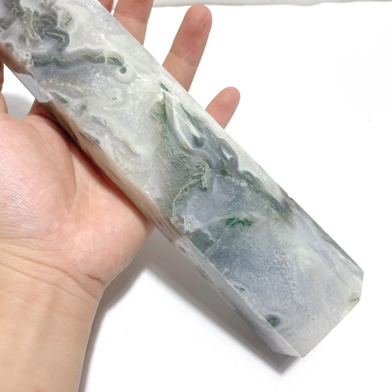 4 Pieces Tall Geode Druzy White Moss Agate Tower Points - Image 4