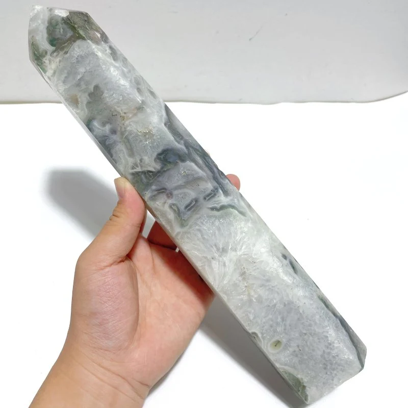 4 Pieces Tall Geode Druzy White Moss Agate Tower Points - Image 5