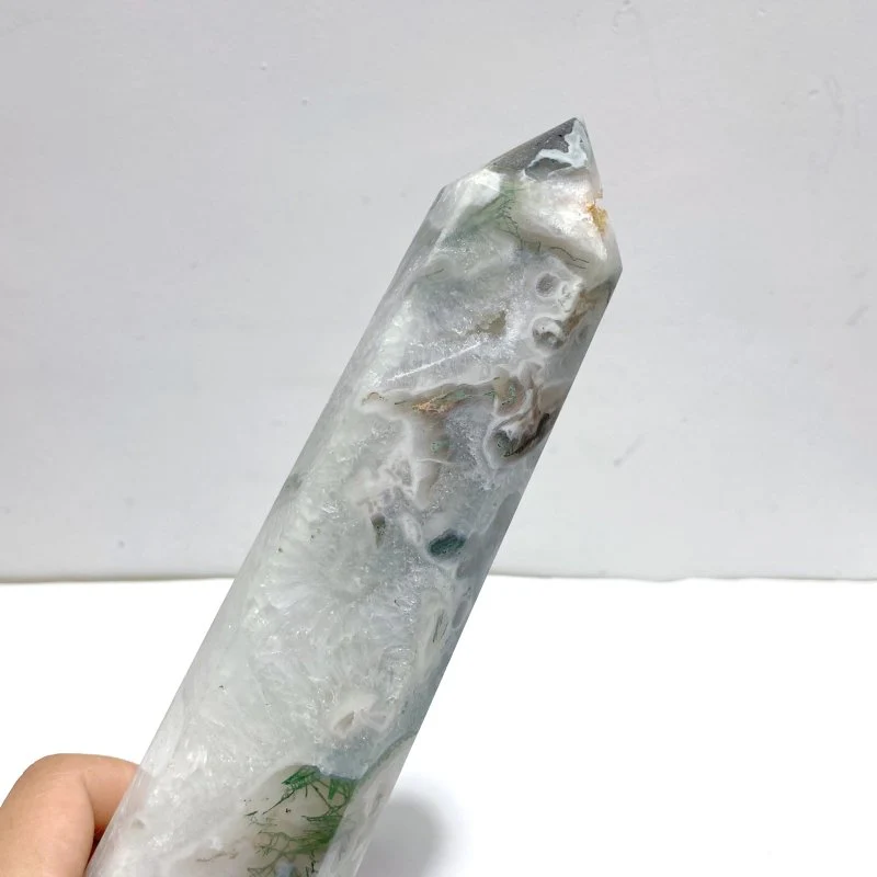 4 Pieces Tall Geode Druzy White Moss Agate Tower Points - Image 6