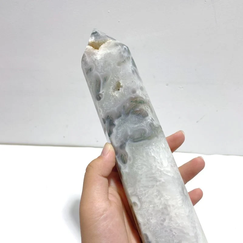 4 Pieces Tall Geode Druzy White Moss Agate Tower Points - Image 7