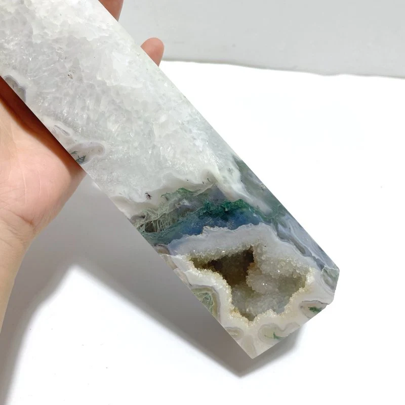 4 Pieces Tall Geode Druzy White Moss Agate Tower Points - Image 8