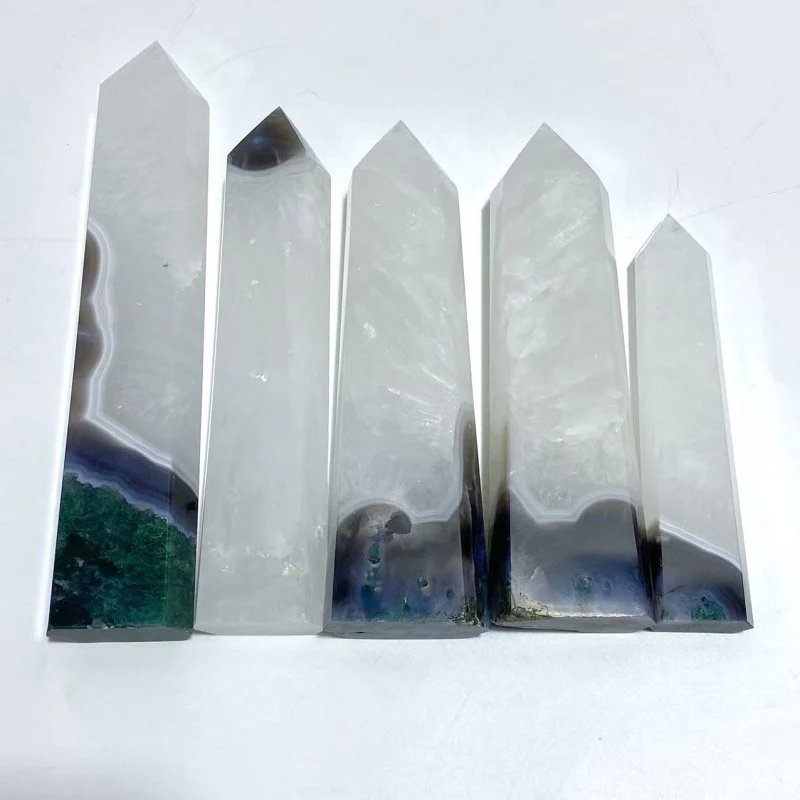5 Pieces Tall Green Moss Agate Points
