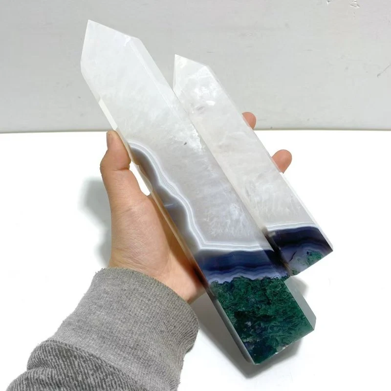 5 Pieces Tall Green Moss Agate Points - Image 6