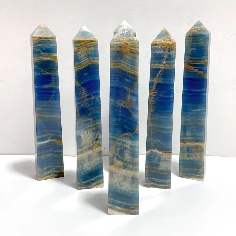 6 Pieces Tall High Quality Blue Onyx Four-sided Tower Point