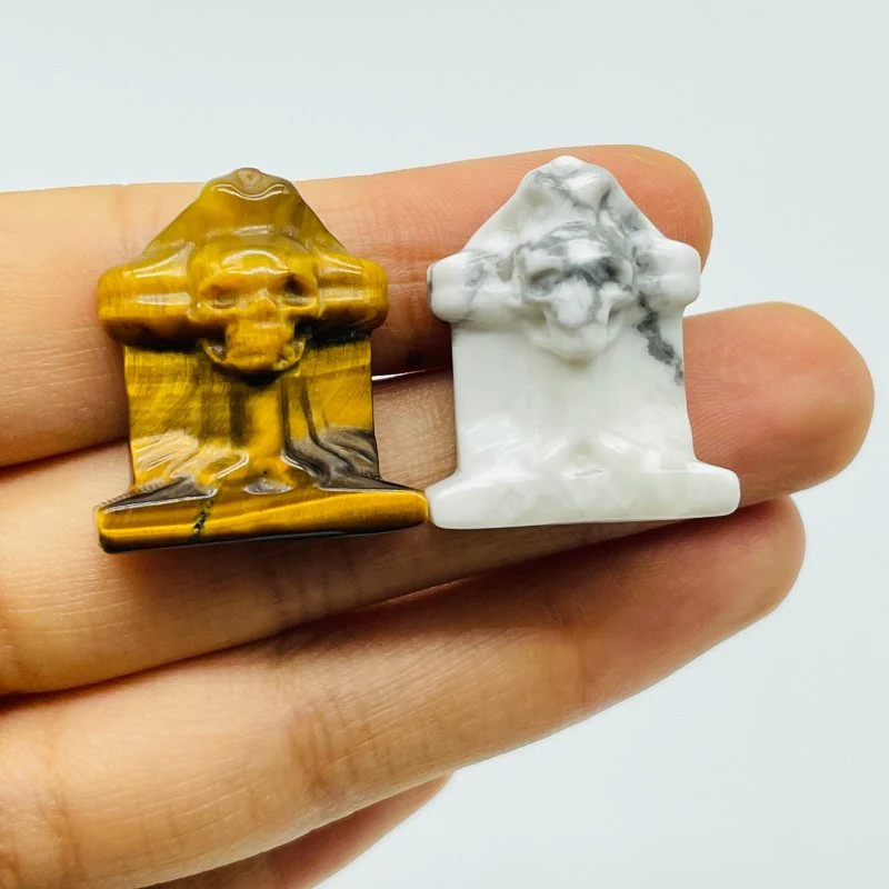 Mini Tiger Eye Howlite Tombstone Skull Cross Carving Wholesale - Image 2
