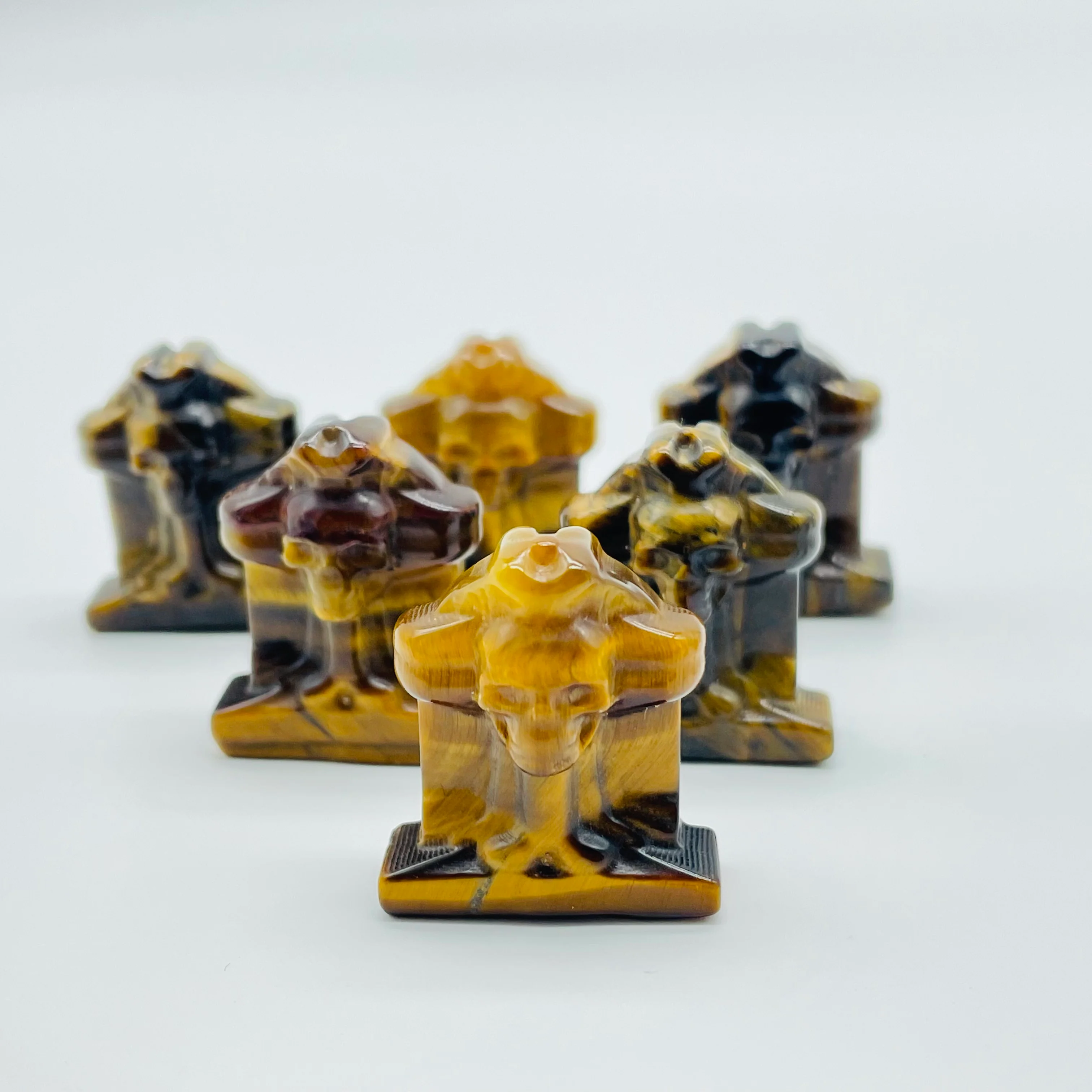 Mini Tiger Eye Howlite Tombstone Skull Cross Carving Wholesale - Image 4