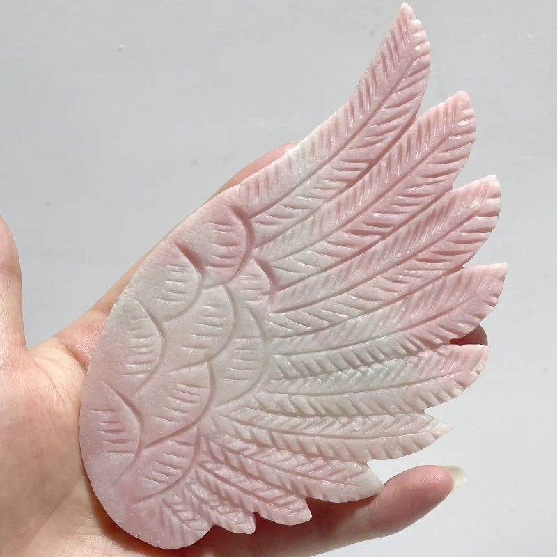 Cute Pink Opal Angel Wing Carving With Stand - Image 3
