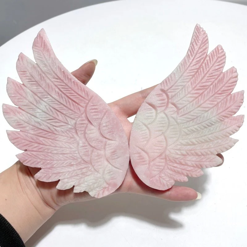 Cute Pink Opal Angel Wing Carving With Stand - Image 4