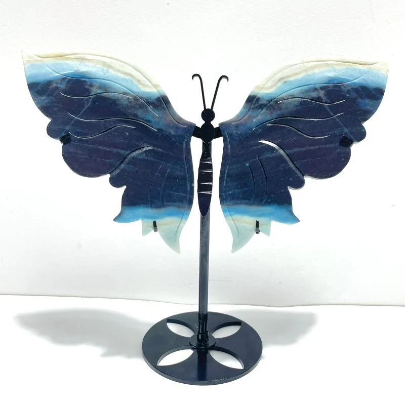 2 Pairs Trolleite Stone Butterfly Wing Carving With Stand - Image 2