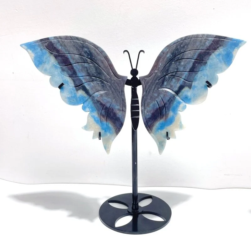 2 Pairs Trolleite Stone Butterfly Wing Carving With Stand - Image 4