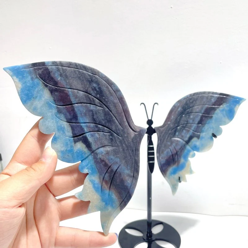 2 Pairs Trolleite Stone Butterfly Wing Carving With Stand - Image 5