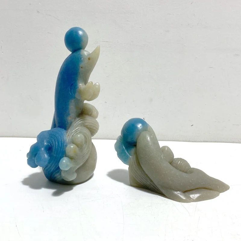 2 Pieces Trolleite Stone Dolphin Carving