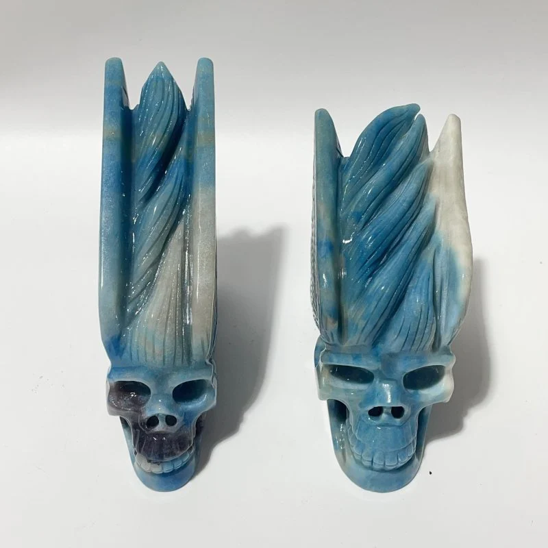 2 Pieces Trolleite Stone Indian Skull Carving - Image 4