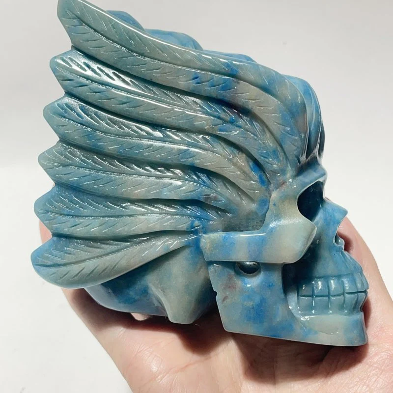 2 Pieces Trolleite Stone Indian Skull Carving - Image 7