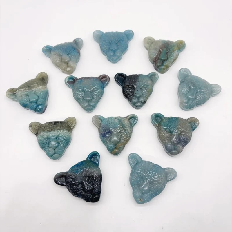 12 Pieces Trolleite Stone Leopard Head Crystal Carving - Image 2