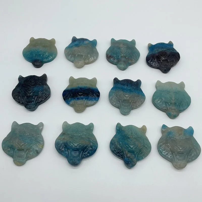 12 Pieces Trolleite Stone Lion Head Crystal Carving - Image 3