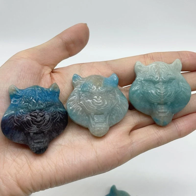 12 Pieces Trolleite Stone Lion Head Crystal Carving - Image 6