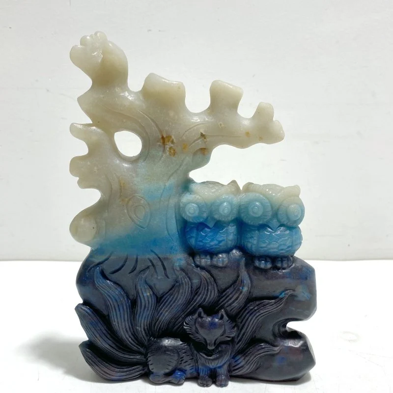 Unique Trolleite Stone Nine-tailed Owl Carving