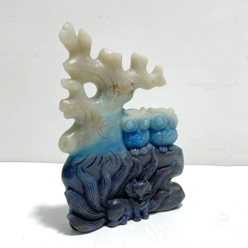 Unique Trolleite Stone Nine-tailed Owl Carving - Image 2