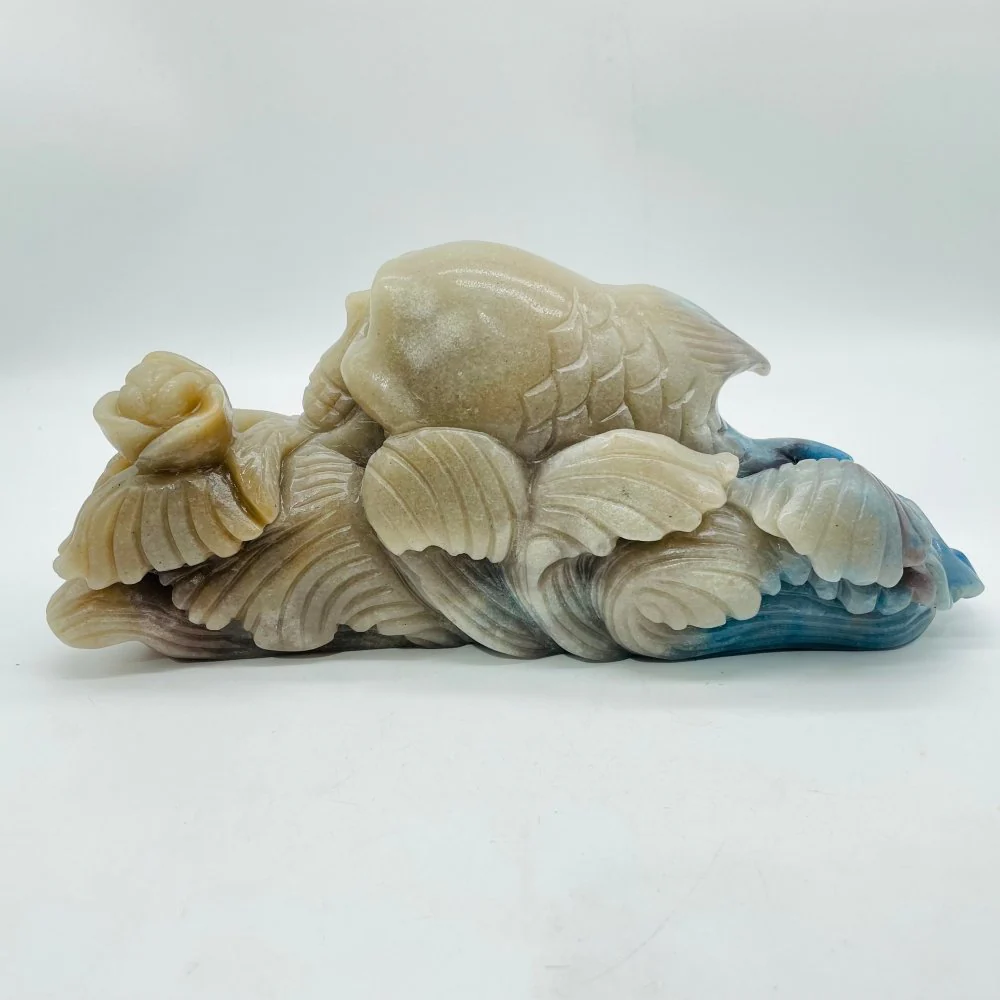 Trolleite Stone Skull Fish Tail Waves Hand Carving - Image 3