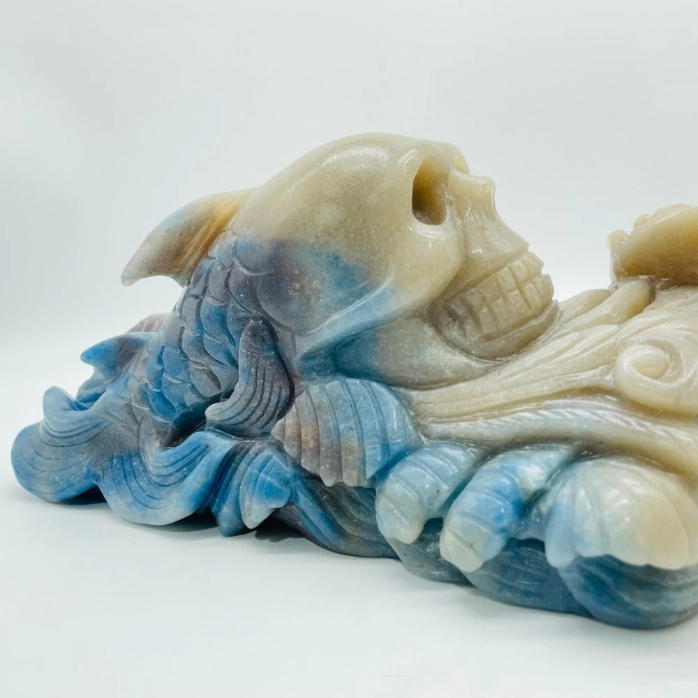 Trolleite Stone Skull Fish Tail Waves Hand Carving - Image 6