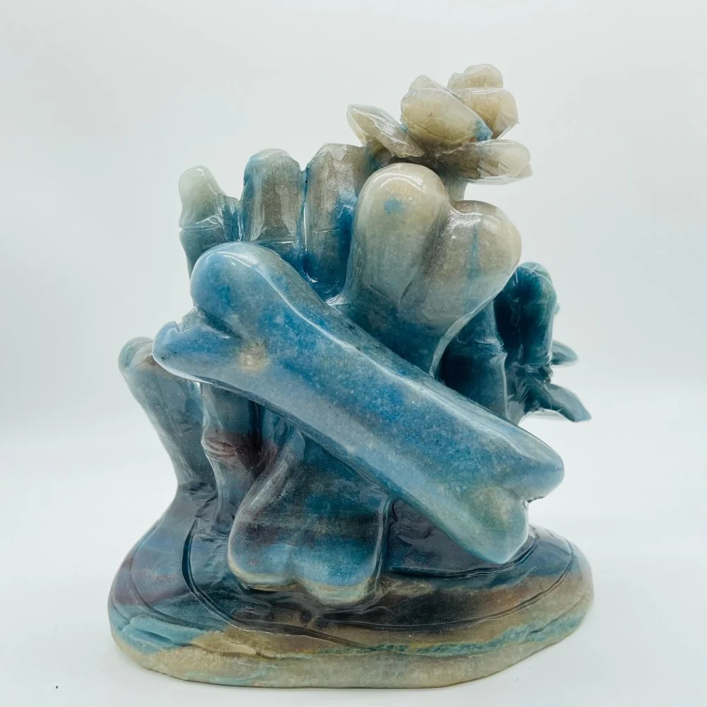 Trolleite Stone Skull Flower Head Carving - Image 3