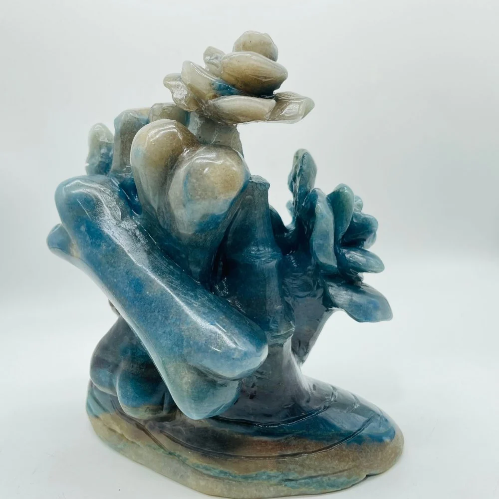 Trolleite Stone Skull Flower Head Carving - Image 4